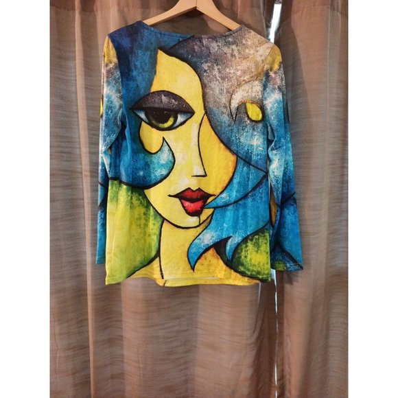 Nwt Women's Noracora Vibrant Colorful Art Front & Back Print Blouse Small - Picture 6 of 8